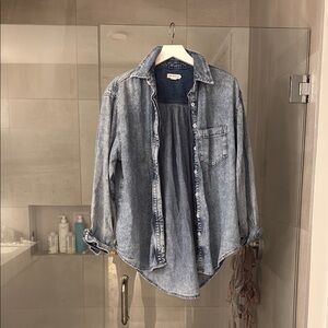 Good American Women's Denim Button Down Shirt - Blue